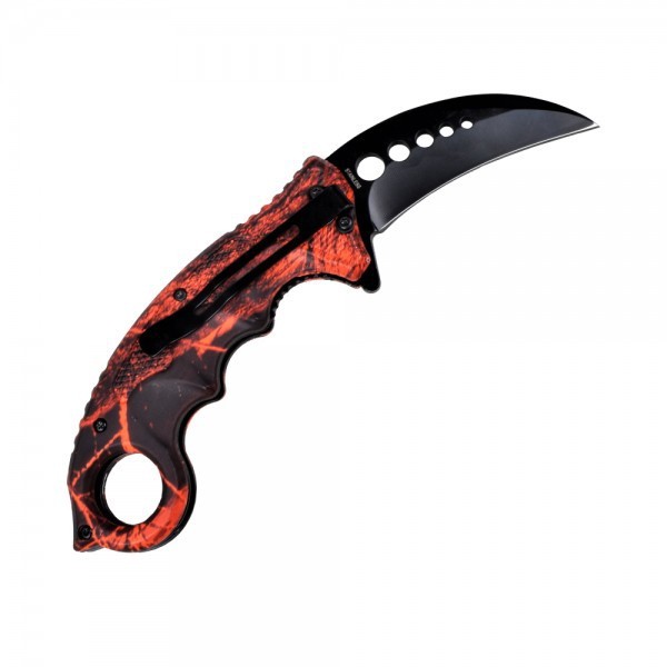 SCK - Couteau INOX griffe pliable rouge avec motif noir