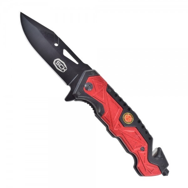 SCK - Couteau ACIER pliable rouge et noir FIRE DEPARTEMENT